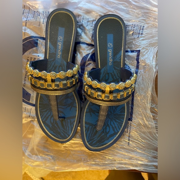 Grendha Blue Sandals Metallic Detailing US7 - Picture 4 of 7